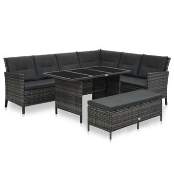 vidaXL 3-delige Loungeset met kussens poly rattan grijs, Verzenden, Nieuw, 3 zitplaatsen, Loungeset