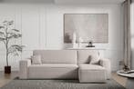 Hoekbank Ribstof Karlo Creme | Universeel | €449,-, Huis en Inrichting, Hout, Hoekbank, 200 tot 250 cm, 100 tot 125 cm