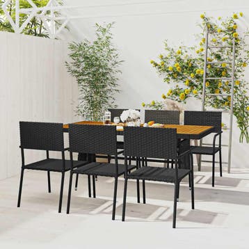 vidaXL 7-delige Tuinset poly rattan zwart, Verzenden, Nieuw, 6 zitplaatsen, Tuinset