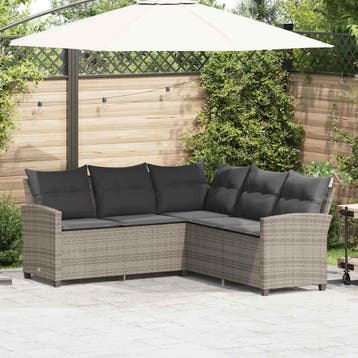 vidaXL Loungebank met kussens L-vormig poly rattan grijs, Verzenden, Nieuw, Loungeset