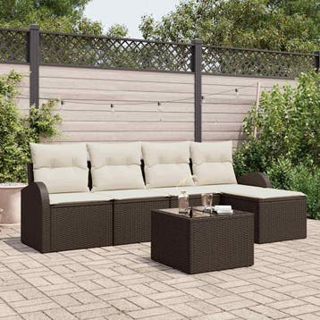 vidaXL Tuin Sofa Set met kussen 6 pcs Bruin Poly riet, Verzenden, Nieuw, Rotan, 6 zitplaatsen