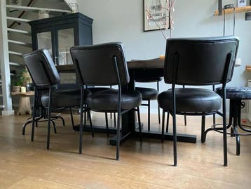 Set van 6 leren eetkamerstoelen met kruisframe - zwart leer, Huis en Inrichting, Stoelen, Ophalen of Verzenden, Nieuw, Leer