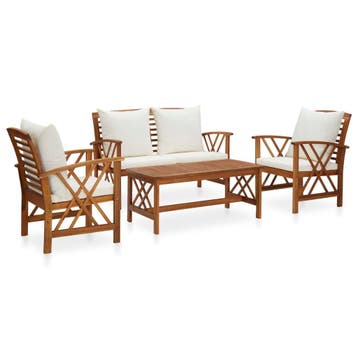 vidaXL 4-delige Loungeset met kussens massief acaciahout, Verzenden, Nieuw, Hout, Loungeset