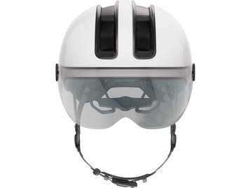 Abus Hud-Y Ace - Fietshelm met vizier en achter-led - Shiny, Fietsen en Brommers, Fietsaccessoires | Fietshelmen, Verzenden, Zo goed als nieuw