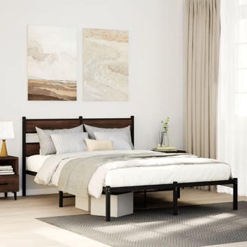 vidaXL Bedframe met hoofdbord zonder matras bruin eiken, Bruin, Verzenden, Hout, Nieuw
