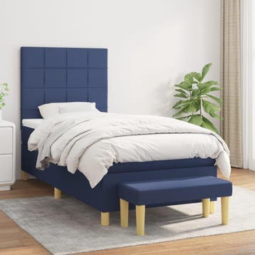 vidaXL Boxspring met matras stof blauw 90x200 cm, 90 cm, Eenpersoons, Nieuw, 200 cm