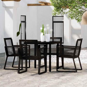 vidaXL 5-delige Tuinset zwart, 4 zitplaatsen, Verzenden, Nieuw, Rvs