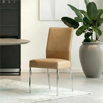 Set van 4 Leren eetkamerstoelen Real - Toledo Mocca, Huis en Inrichting, Stoelen, Ophalen of Verzenden, Nieuw, Leer