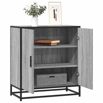 vidaXL Dressoir 68x35x76 cm bewerkt hout en metaal grijs, Verzenden, Nieuw, Overige houtsoorten