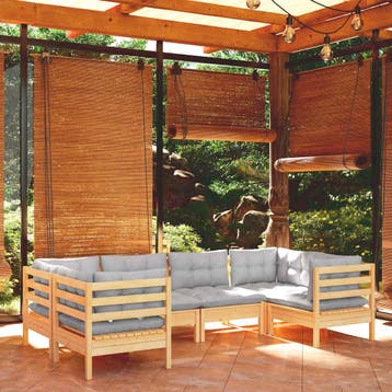 vidaXL 6-delige Loungeset met grijze kussens grenenhout, Verzenden, Nieuw, 6 zitplaatsen, Loungeset