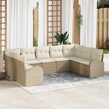 vidaXL Bankstel 9 st 9-zits Beige poly rattan, Verzenden, Nieuw, Meer dan 8 zitplaatsen