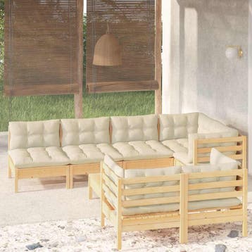 vidaXL 8-delige Loungeset met crèmekleurige kussens massief, Verzenden, Nieuw, Loungeset