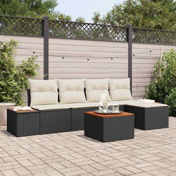 vidaXL Tuinbankenset 6 st Zwart Poly riet, Tuin en Terras, Verzenden, Nieuw, 6 zitplaatsen