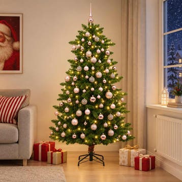 vidaXL Kunstkerstboom met Ballen 240 cm 300 LEDs Warmwit, Verzenden, Nieuw