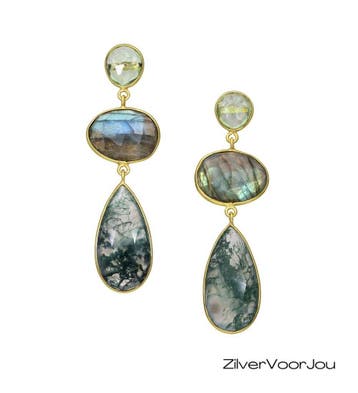 Exclusieve 925 zilveren oorbellen gold plated, bezet met gro, Sieraden, Tassen en Uiterlijk, Oorbellen, Verzenden, Nieuw, Zilver