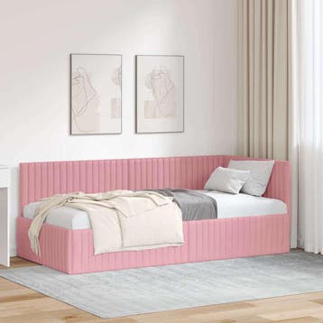 vidaXL Hoekbedframe Roze 90 x 190 cm Fluweel, Verzenden, Nieuw, Eenpersoons, Stof