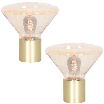 2x Tafellamp – messing lamp met amber glas, Steinhauer, A, Nieuw