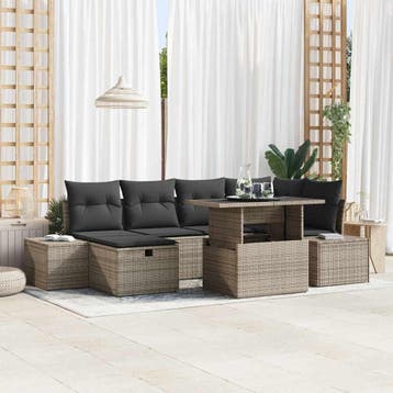 vidaXL Tuin Sofa Set 7 st Grijs poly rattan, Verzenden, Nieuw, Rotan, 7 zitplaatsen