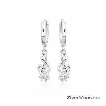 Zilveren muzieknoot huggie oorringen, Verzenden, Nieuw, Zilver