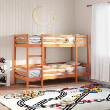 vidaXL Stapelbed massief grenenhout wasbruin 90x190 cm, 90 cm, Eenpersoons, Bruin, Verzenden