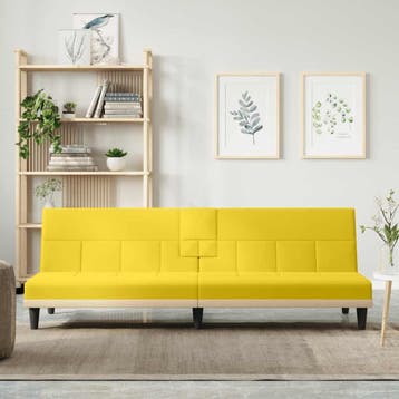 vidaXL Slaapbank met bekerhouders stof lichtgeel, Huis en Inrichting, Verzenden, Nieuw, Stof, 200 tot 250 cm