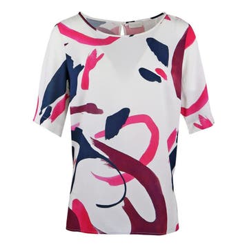 Milano Italy • witte blouse met fuchsia print • 36, Verzenden, Wit, Maat 36 (S), Milano Italy