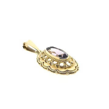 Vintage gouden hanger met amethist (Hanger of bedel), Ophalen of Verzenden, Gebruikt, Goud, Overige merken