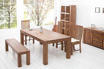 Massief houten eettafel MAKASSAR 160cm naturel sheesham, Ophalen of Verzenden, Nieuw