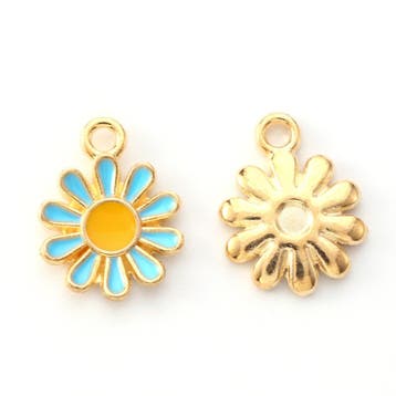 2 x Metalen emaille bedels bloem – blauw/geel – 14 x 12, Ophalen of Verzenden, Nieuw, Bedel