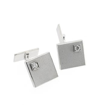 Witgouden manchetknopen met diamant; 0,16 ct., Ophalen of Verzenden, Gebruikt, Goud
