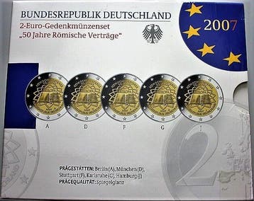 5 x 2 Euro 2007 A,d,f,g,j Duitsland Mecklenburg-vorpommern, Verzenden