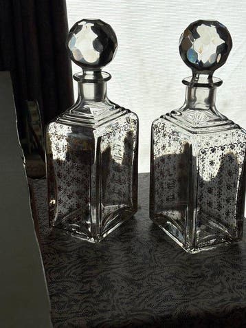 Karaf (4) - paar zware mooie whisky karaf - Kristal, Antiek en Kunst, Antiek | Glas en Kristal