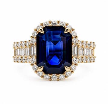 Cocktailring - 14 karaat Geel goud - 4.76ct. tw. Saffier -