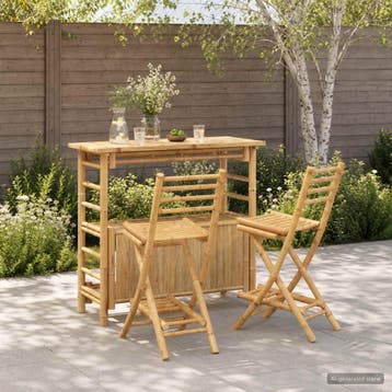 vidaXL Buitenbar tafel en krukken 3 st Naturel Bamboe, Verzenden, Nieuw, Hout, 3 zitplaatsen