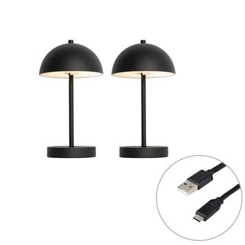 Set van 2 buiten tafellampen mushroom zwart oplaadbaar -, Verzenden, Nieuw, Kunststof, Modern