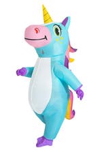 KIMU® Opblaas Kostuum Blauwe Eenhoorn Opblaasbaar Pak Eenhoo, Carnaval, Nieuw, Overige maten, Ophalen of Verzenden