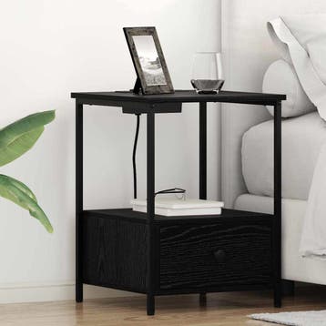 vidaXL Nachtkastje 2 st Zwart Eiken 42 x 41 x 56 cm Bewerkt, Minder dan 45 cm, Verzenden, Nieuw, 55 tot 70 cm