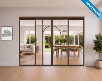 Dubbele stalen Schuifdeuren met koofsysteem en glaspanelen B, Nieuw, Metaal, Inclusief glas