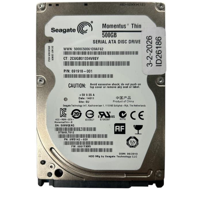 Refurbished | Seagate Momentus Thin 500GB 2.5 SATA |, Computers en Software, Harde schijven, Intern, Laptop, SATA, Refurbished