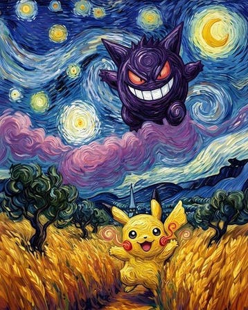 AT9 - [Canvas L] Pikachu x Gengar Night - Van Gogh Tribute, Nieuw