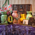 Brocante melkpot handbeschilderd origineel cadeau groen, Ophalen of Verzenden