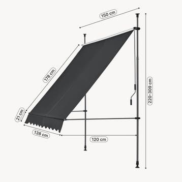 Klem zonwering luifel uitschuifbaar antraciet zwart 150x120, Tuin en Terras, Verzenden, Nieuw