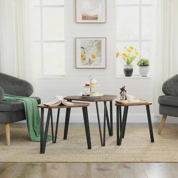 Set van 3 bijzettafels met metalen poten, rustiek design, Huis en Inrichting, Verzenden, Nieuw