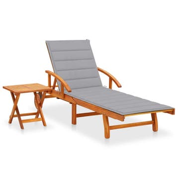 vidaXL Ligbed met tafeltje en kussen massief acaciahout, Tuin en Terras, Ligbedden, Verzenden, Nieuw
