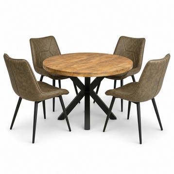 Lars Deal 115cm mango + 4x Houston Hunter, Huis en Inrichting, Stoelen, Ophalen of Verzenden, Nieuw