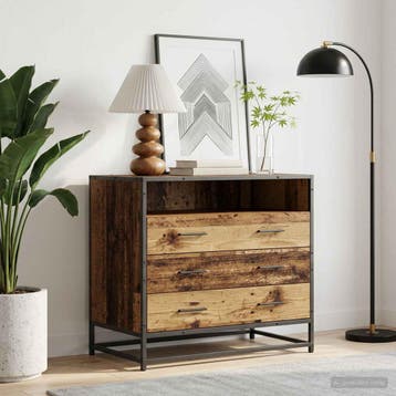 vidaXL Ladenkast 3-Lade Oud hout 70 x 41 x 70 cm Bewerkt, Kinderen en Baby's, Verzenden, Nieuw