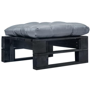 vidaXL Tuinpoef met grijs kussen pallet hout zwart, Verzenden, Nieuw