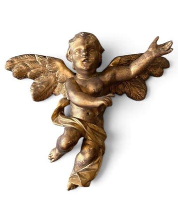 Escuela española - sculptuur, Antiguo ángel alado barroco.