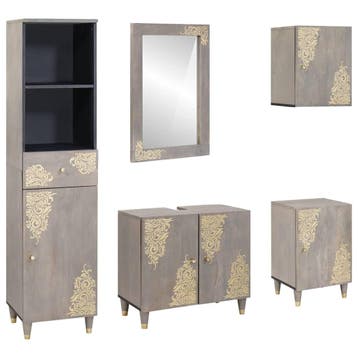 vidaXL Badkamerkastenset 5 st Grijs 62 x 33 x 58 cm Massief, Verzenden, Nieuw, Overige typen