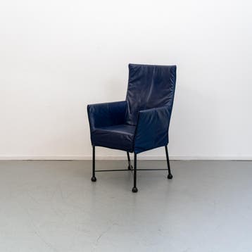 6x Montis Chaplin Stoel Blauw Leer - Zwart/Dop, Huis en Inrichting, Ophalen, Zo goed als nieuw, Blauw, Leer